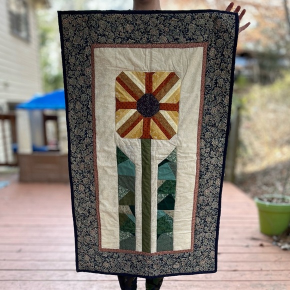 Handmade Quilted Wall Hanging with Floral Design - Picture 7 of 7